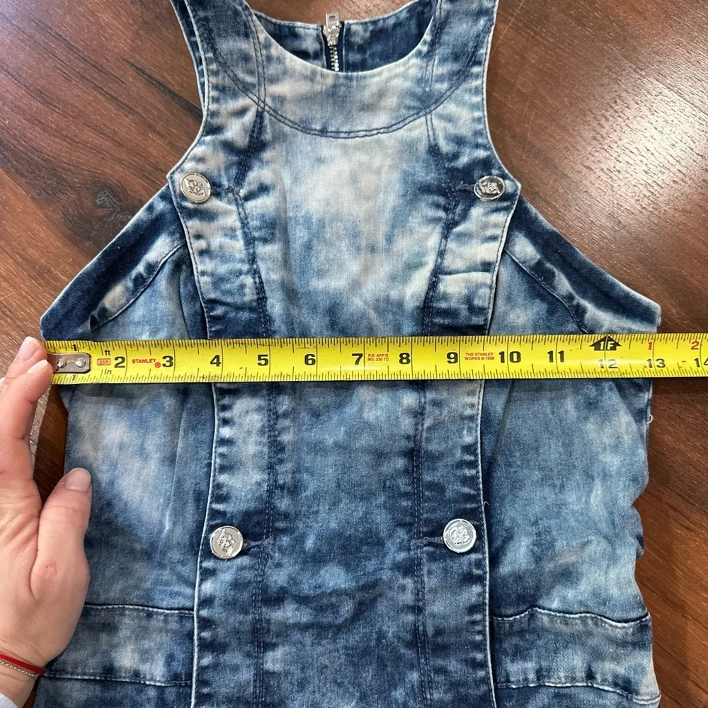 Bebe rare mini denim bodycon dress Sz 0 washed blue color - Picture 3 of 8